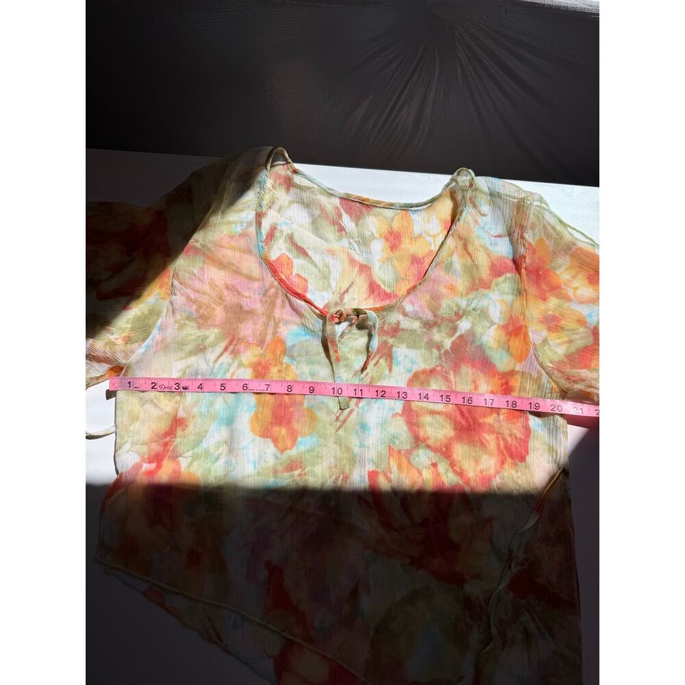 Womens Boho Sheer Floral 2pc Set Palazzo Pants Overlay Shorts Resort Y2K Size L - Picture 16 of 16